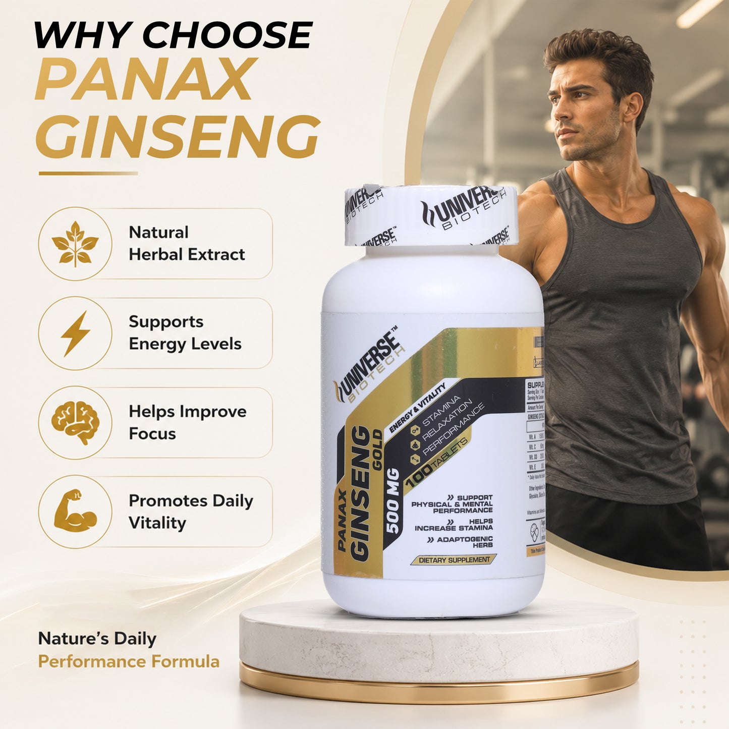 Universe Biotech Panax Ginseng Gold 500mg 100 Tablets