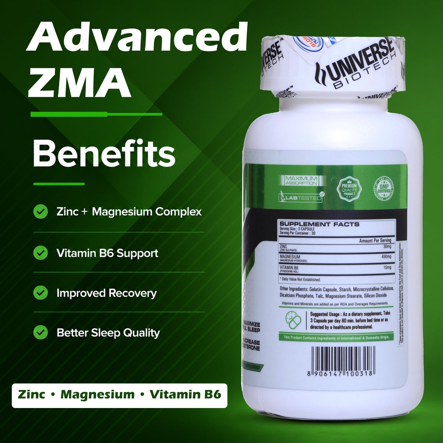 Universe Biotech ZMA, 90 Capsules