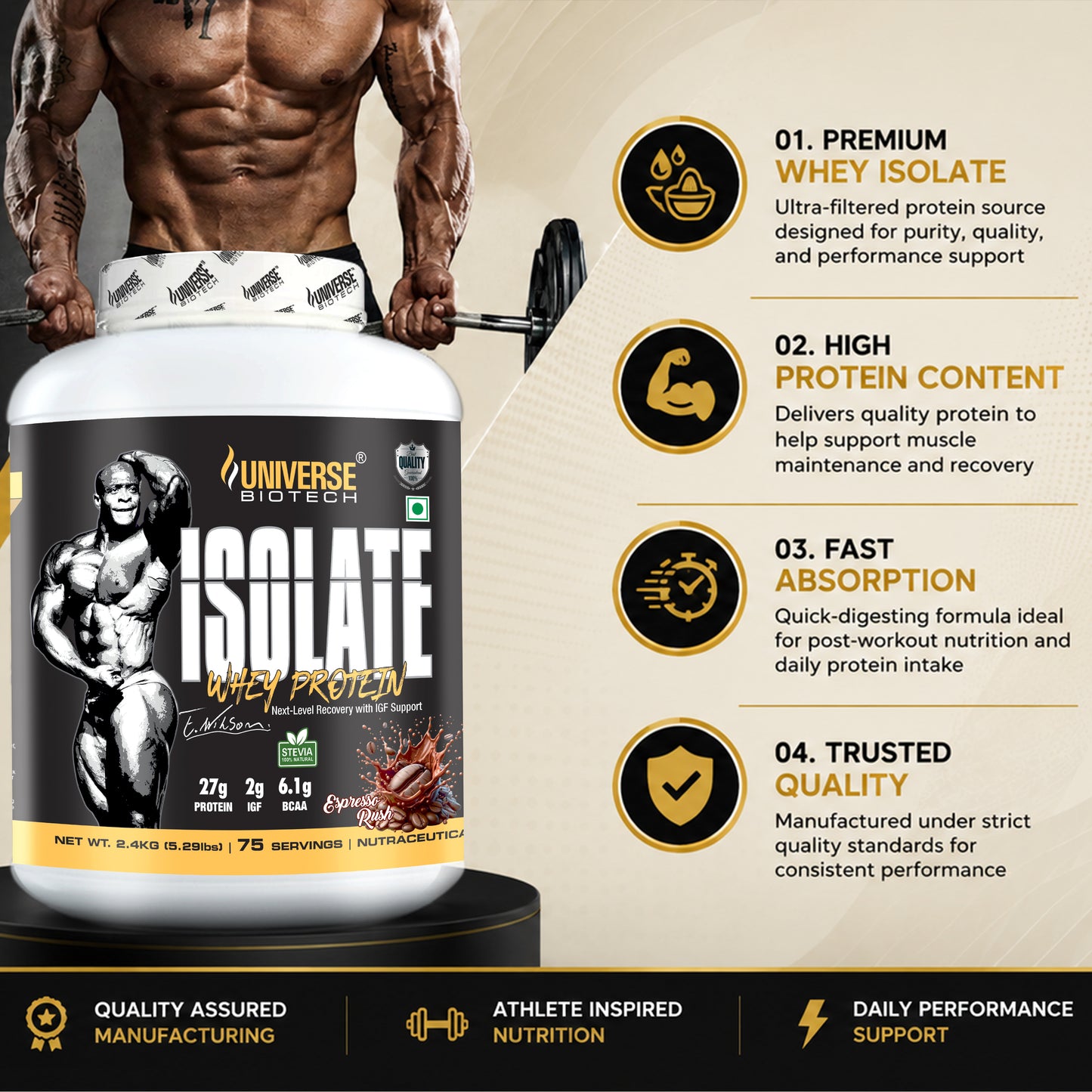 Universe Biotech Isolate Whey Protein 5.29lbs (2.4kg) 75 servings
